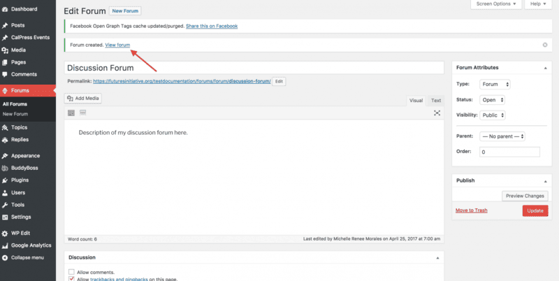 Screenshot on how to create a forum